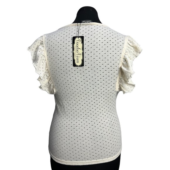 NWT Ivory Cream Voodoo Vixen Knit Ruffle Sleeve Francine Blouse Size LG - Picture 6 of 11